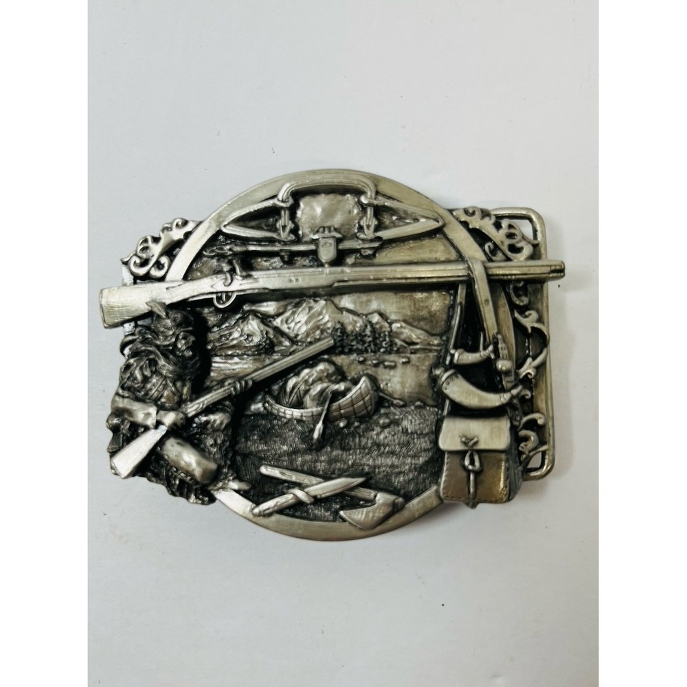 Vintage 1984 Siskiyou Buckle Co Inc Pewter Belt Buckle O-29 Oregon Fur Trappers